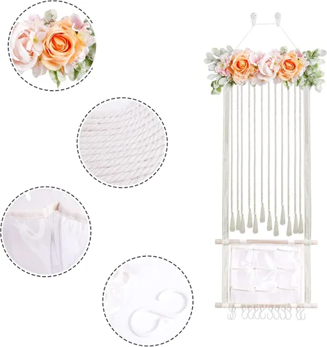 Miniatura 4 de Cinta para la cabeza/lazo para el pelo para niñas, organizador de lazos para el pelo de flores, decoración elegante para colgar en la pared, regalo