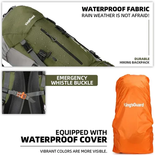 Miniatura 5 de Mochila de 70 L para Camping, Senderismo, Escalada al Aire Libre con Funda Impermeable para Lluvia Verde Armada (ArmyGreen)