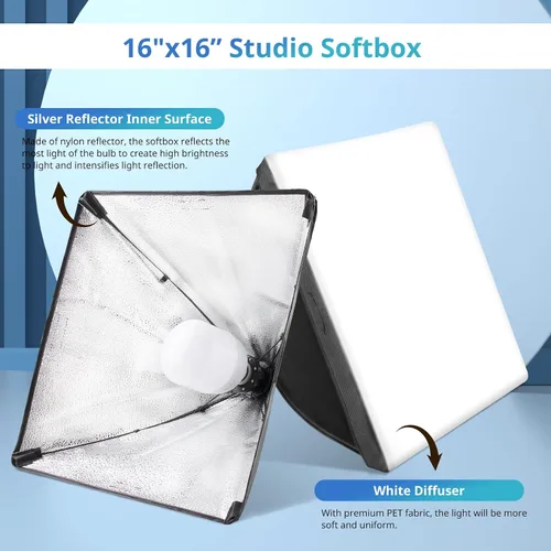 Miniatura 2 de UBeesize Softbox Kit de Iluminación para Fotografía, Kit de Iluminación Continua de 16" x 16" con Bombilla de Socket E27 de 40W 6500K, Iluminación