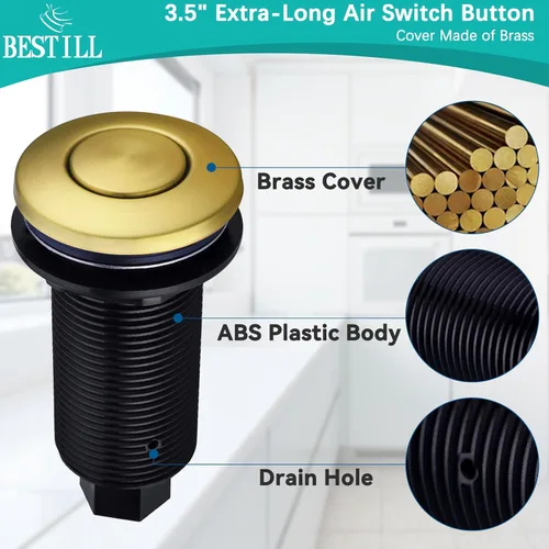 Miniatura 4 de BESTILL Kit de interruptor de aire de eliminación de basura, acabado de latón cepillado, compatible con grifos Kohler de latón cepillado vibrante