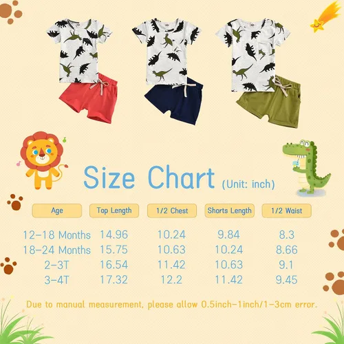 Miniatura 6 de Conjunto de camiseta y pantalones cortos de dinosaurio para niños pequeños de 6 meses a 5 años