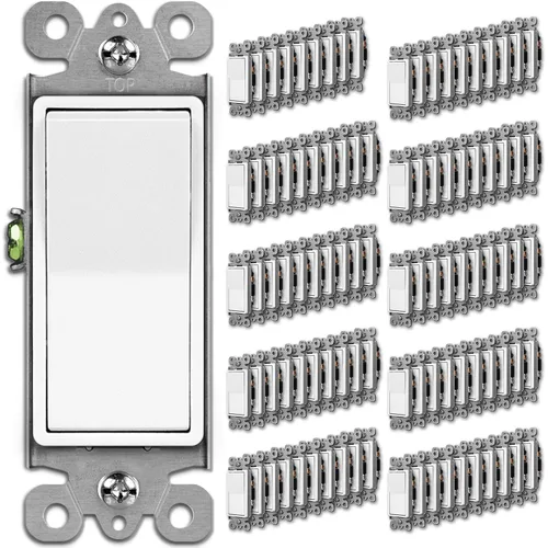 Miniatura 10 de BESTTEN Paquete de 10 interruptores de luz decorativa de 3 vías, 15 A, 120/277 V, un solo polo o tres vías, interruptor de pared de paleta