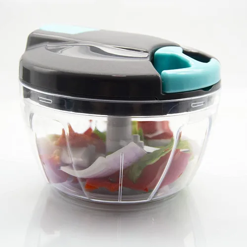 Miniatura 8 de Procesadores de alimentos manuales multifunción y picadora con tapa y asa, prensa de ajo, trituradora de verduras, adecuada para cebollas, ajo, Azul