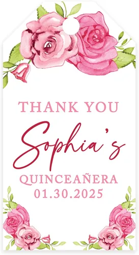 Miniatura 17 de Andaz Press Paquete de 40 etiquetas personalizadas para quinceañera con cuerda, mariposas azules etiquetas de agradecimiento personalizadas