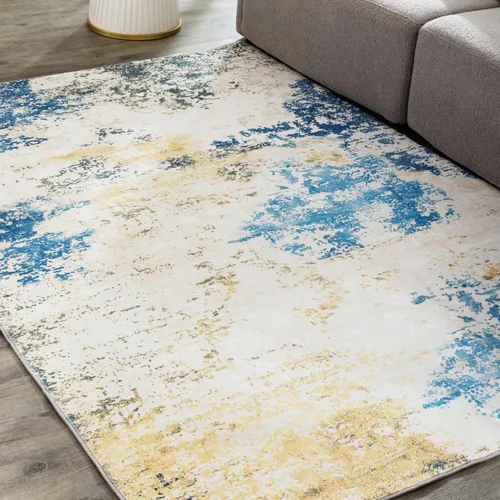 Miniatura 27 de Carvapet 9x12 Alfombras grandes para sala de estar y dormitorio, alfombra moderna lavable azul de pelo bajo con respaldo de goma, plegable, alfombra