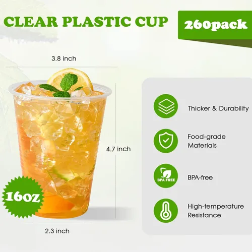 Miniatura 2 de Lilymicky Paquete de 260 vasos de plástico transparente de 16 onzas, vasos de plástico desechables en frío para fiestas, picnic, barbacoa, viajes