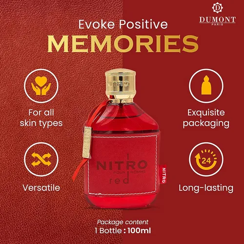 Miniatura 3 de Dumont NITRO RED - 3.4 oz - Eau De Parfum - Perfume de lujo para hombres - Fragancia frutal, amaderada, floral y masculina - Bruma de colonia