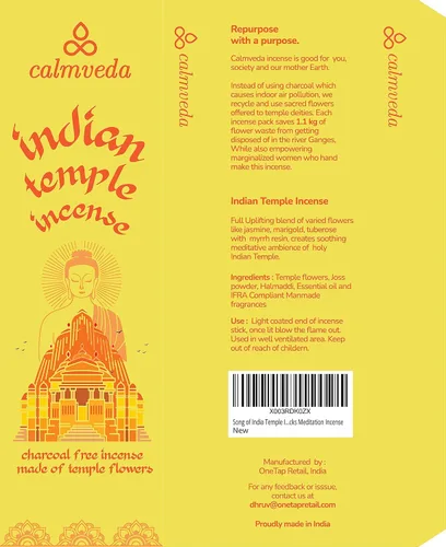 Miniatura 7 de Varillas de incienso espiritual del templo indio, 80 varillas de incienso sin carbón, hechas de flores recicladas, inspiradas en el templo Incienso