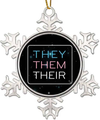 They Them Their - Adornos de árbol de Navidad para lesbianas LGBTQ Progress Rainbow Pride Gay Lesbian Novedad de metal copo de nieve adornos de