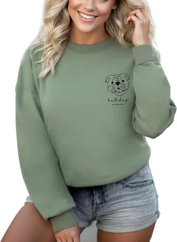 Miniatura 6 de English Bulldog Mama Women's Long Sleeve Crewneck Dog mom Sweatshirt English Bulldog Mama Print Graphic Shirts Pullover Tops Ash