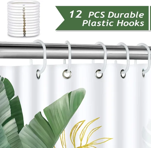 Miniatura 3 de Bonhause Cortina de Ducha de Hojas Tropicales, Cortina de Baño de Hoja de Plátano Palmera Monstera Verde Dorada 72x72 Pulgadas Tela de Poliéster