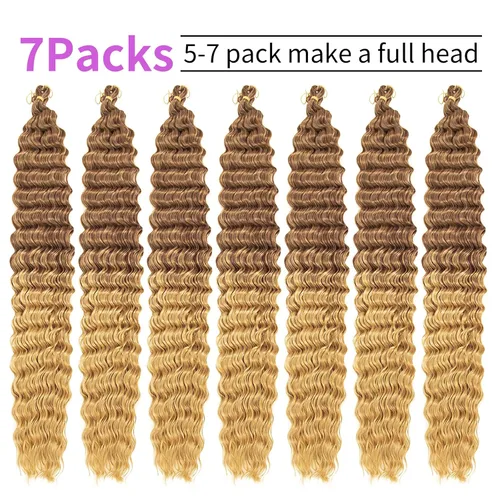 Miniatura 3 de QRHSUKA Pelo de ganchillo Ocean Wave de 24 pulgadas, 7 paquetes de cabello rizado ondulado profundo para mujeres negras, trenzas de ganchillo