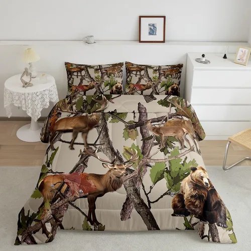 Miniatura 22 de Feelyou Juego de edredón de caza de patos para niñas y niños, edredón de patos de malardo, juego de ropa de cama de caza y pesca, juego de edredón