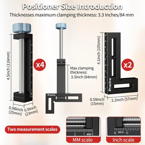 Miniatura 7 de Preciva Abrazaderas de esquina para carpintería, cuadrados de posicionamiento de 90° de 4 x 2 pulgadas con 4 abrazaderas en C, aleación de aluminio
