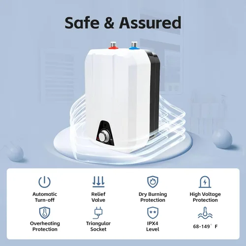 Miniatura 8 de Mini calentador de agua eléctrico de 1.5 KW 2.1 galones pequeño debajo del fregadero, calentador eléctrico de agua caliente para cocina y hogar