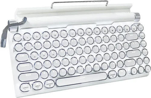 Miniatura 13 de Teclado mecánico estilo máquina de escribir retro Adventurers, 83 teclas, diseño compacto del 75%, Bluetooth 5.0 y cableado, interruptor azul Rojo