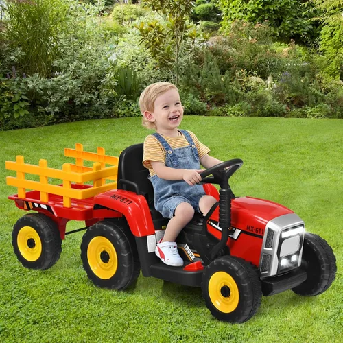 Miniatura 7 de Costzon Tractor de paseo con remolque desmontable, vehículos eléctricos para niños con cargador de tierra de cambio de 3 marchas, diseño inalámbrico