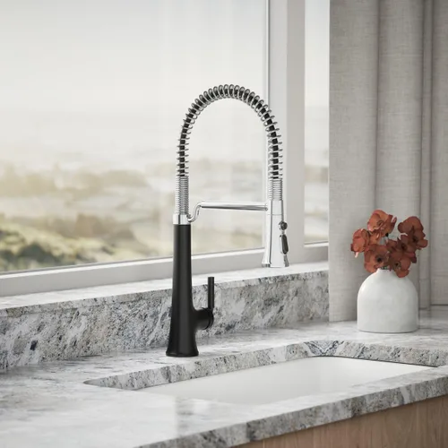 Miniatura 2 de KOHLER 23765-CBL Tone Grifo de Cocina Semiprofesional, Negro Mate/Cromo Pulido Cromo pulido con negro mate