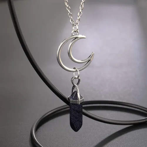 Miniatura 5 de NIGHTCRUZ 2 collares de cristal de luna y sol, piedra natural, colgante de columna hexagonal, collar de bruja pagana, regalo para mujer, Zinc, No es
