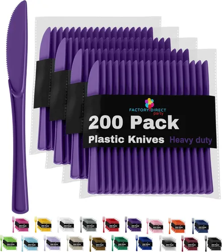 Miniatura 11 de Party Solids - Cuchillos de plástico negro, 200 piezas, cuchillos negros, utensilios desechables, juego de cubiertos de plástico resistente