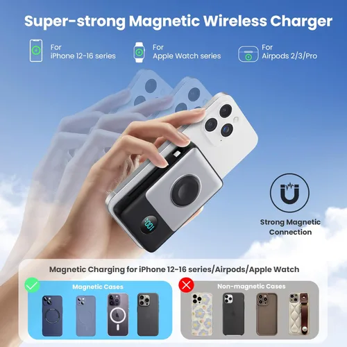 Miniatura 5 de Cargador portátil magnético 6 en 1 para iPhone con cables integrados, 10800 mAh 25 W PD cargador de energía de carga rápida, 6 salidas de pantalla