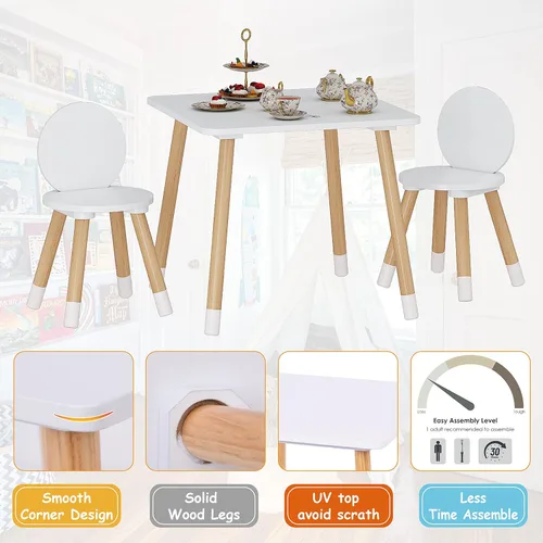 Miniatura 6 de UTEX Juego de mesa para niños con 2 sillas para niños pequeños, niños, niñas, juego de mesa y sillas para niños de 3 piezas, color blanco