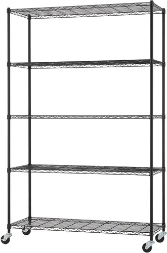 Miniatura 11 de Estantería de alambre ajustable de 5 niveles con ruedas, estante de alambre para organización de cocina, almacenamiento de garaje, capacidad de 400