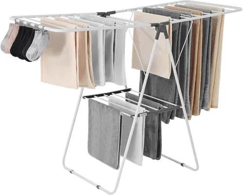 VEVOR Estante de secado de ropa, estante plegable de 2 niveles con clips para calcetines y 21 varillas de secado, estantes de secado ajustables de