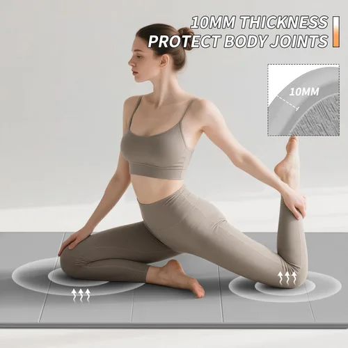 Miniatura 5 de PAIDU Esterilla de yoga plegable para fitness, extra gruesa de 2/5 pulgadas (0.394 in) TPE antideslizante certificado SGS 75 x 26 pulgadas extra