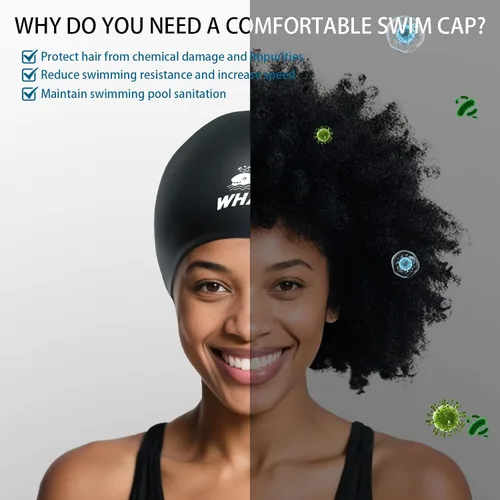 Miniatura 3 de WHALE Gorro de natación extragrande para mujeres y hombres, antideslizante, de alta elasticidad, mantiene el cabello seco, unisex, tamaño grande