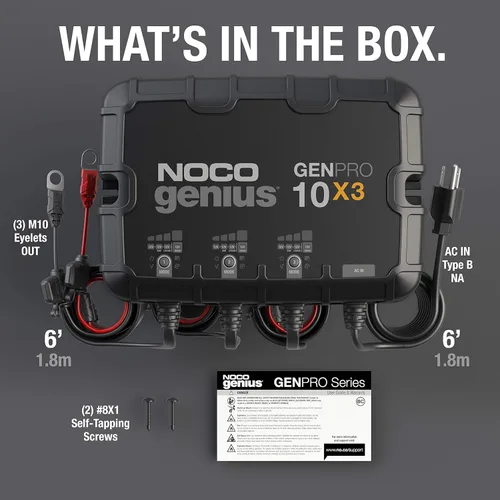 Miniatura 7 de NOCO Genius GENPRO10X3, cargador de batería inteligente marino de 3 bancos, 30 A (10 A/banco), cargador de barco a bordo impermeable de 12 V