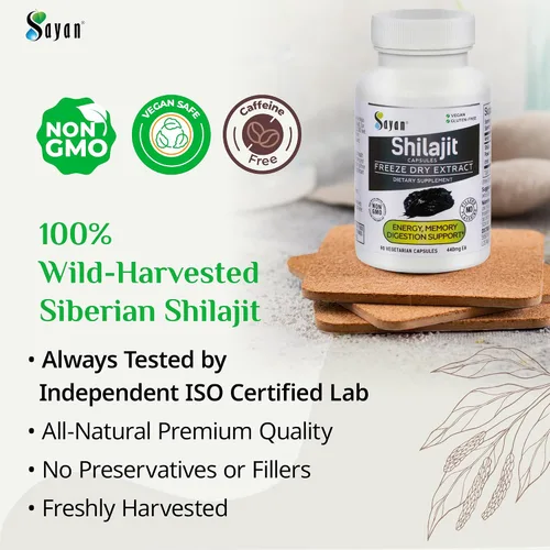 Miniatura 2 de Sayan Shilajit 90 cápsulas/440 mg ea.- Suplemento orgánico con alto contenido de ácido fúlvico para apoyar tu sistema inmunológico, reforzar