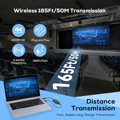 Miniatura 2 de Transmisor y receptor HDMI inalámbrico 4K, extensor de 165 pies/50 M, adaptador de banda dual de 2.4G/5G, entrada de decodificación 4K salida 2160P