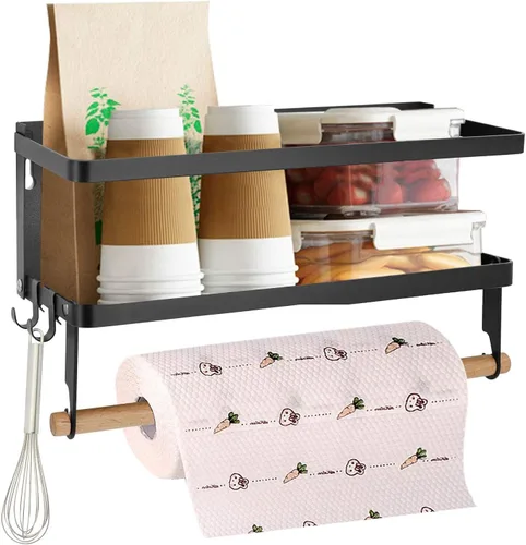 Miniatura 9 de Jolitac Estante magnético para especias para refrigerador, organizador de ahorro de espacio, estante negro en el refrigerador, soporte para toallas