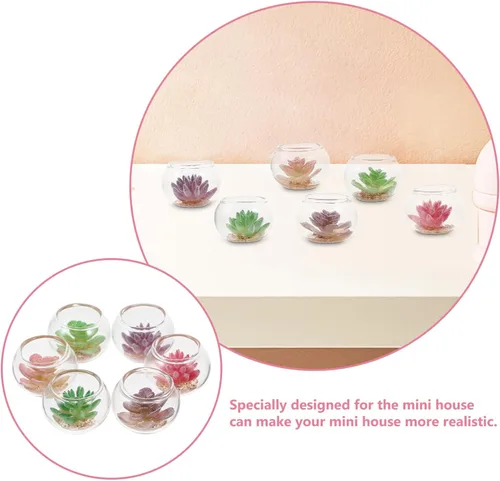 Miniatura 3 de jojofuny 6 plantas en maceta en miniatura, mini suculentas en maceta, planta artificial de casa de muñecas, macetas en miniatura, pequeñas plantas