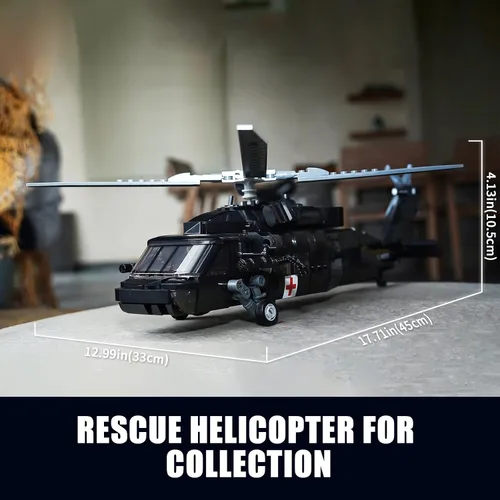 Miniatura 5 de UH-60 - Juego de construcción de helicóptero utilitario negro para adultos, compatible con aviones militares Lego, kit de modelo de avión Hawk con 4