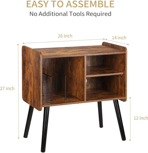 Miniatura 4 de Possile - Soporte para tocadiscos con almacenamiento para discos de vinilo, mesa para tocadiscos de mediados de siglo para sala de estar, dormitorio