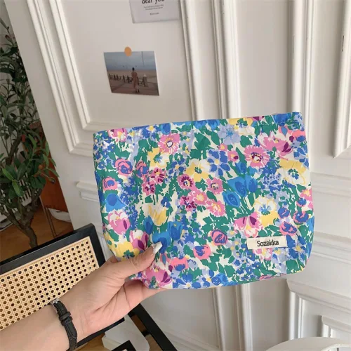 Miniatura 2 de Bolsa de maquillaje para mujer, bolsa de cosméticos de lona con cremallera, bolsa de maquillaje pequeña, bolsa de maquillaje floral, organizador