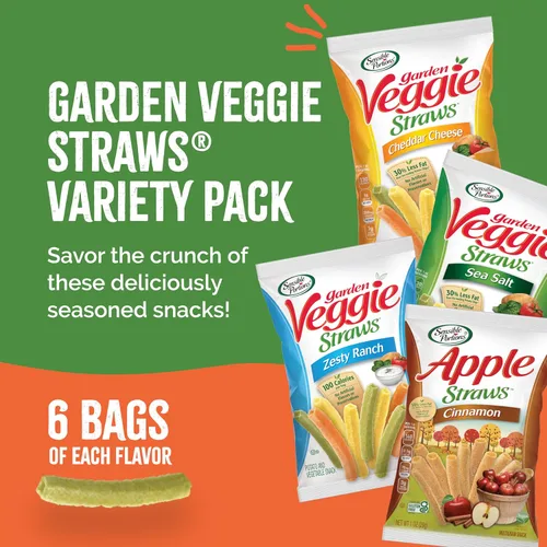 Miniatura 4 de Sensible Portions Veggie Straws – Paquete de sabores variados de sal marina, ranch, cheddar, manzana con canela, 1 oz (28 g) (paquete de 24 unidades)