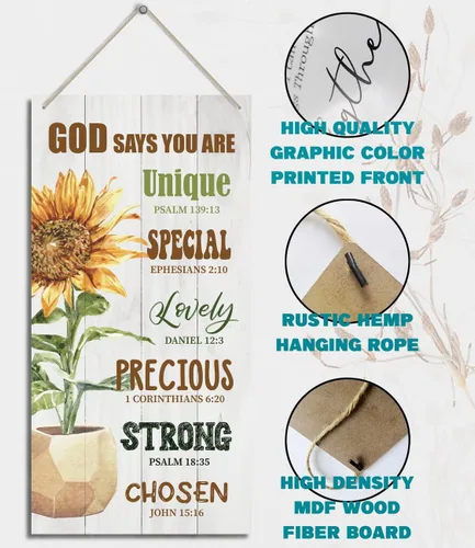 Miniatura 3 de Letrero decorativo de madera con cita inspiradora cristiana, Dios dice que eres, versículos de la Biblia, decoración de placa de madera impresa