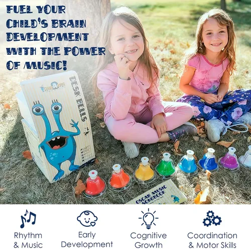 Miniatura 3 de MINIARTIS Campanas de escritorio para niños Juguetes educativos de música para niños pequeños Juego de campanas de mano coloridas de 8 notas