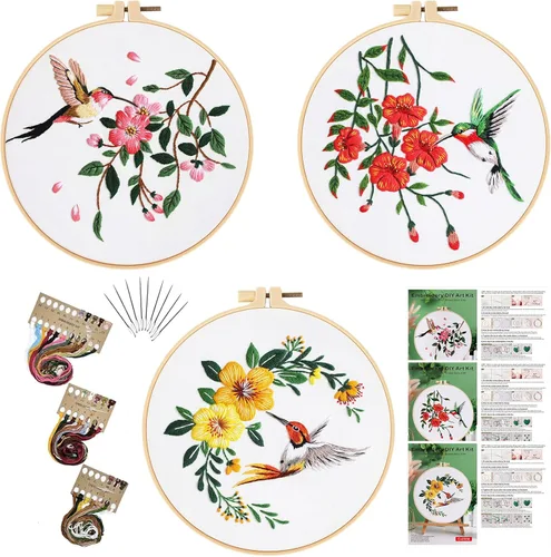 Miniatura 28 de Kit de bordado para principiantes, kits de punto de cruz para adultos, manualidades, 3 piezas, patrón de bordado, hilo de bordado de tela y agujas