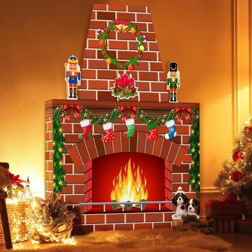 Miniatura 8 de Fullhawl Chimenea de cartón para Navidad, accesorio de chimenea de cartón grande 3D, centro de mesa falso con chimenea sintética para decoración