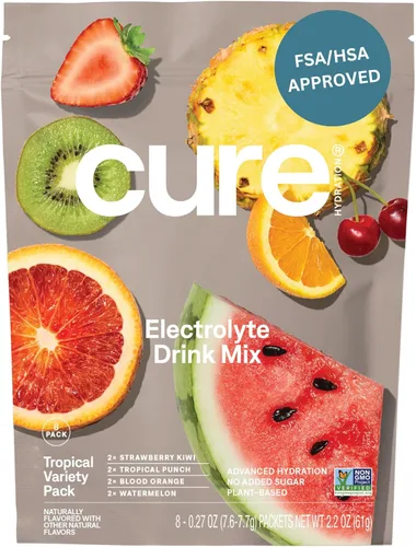 Miniatura 8 de Cure Hydration Mezcla de bebida con electrolitos a base de plantas Sin azúcar añadida FSA-HSA Polvo para alivio de deshidratación hecho