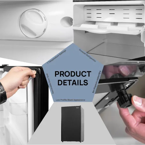 Miniatura 4 de Mini refrigerador de 3.2 pies cúbicos sin congelador, puerta individual con termostato ajustable de 7 niveles, refrigerador compacto