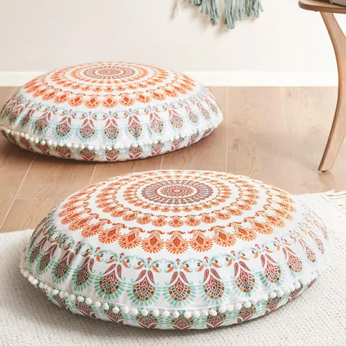 Miniatura 20 de Codi - Juego de 2 cojines de suelo para meditación, grandes y redondos para adultos, diseño bohemio de mandala para exteriores, chimenea, yoga, sala