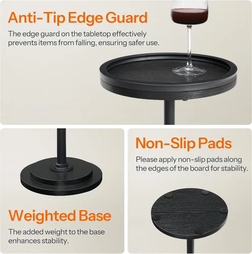 Miniatura 7 de HOOBRO Mesa auxiliar redonda pequeña, mesa de bebidas, mesa de café Martini con acento de pedestal para espacios pequeños en sala de estar, Negro