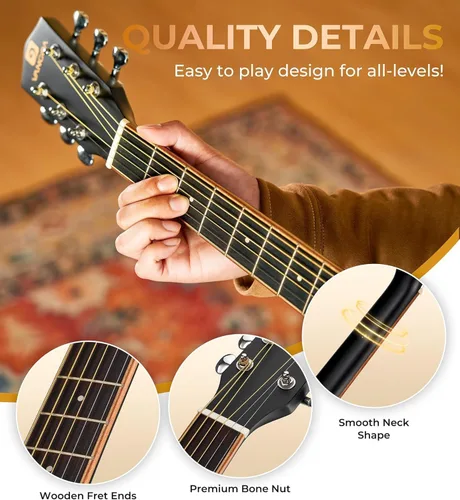 Miniatura 3 de Vangoa Guitarra para Zurdos, Kit de Guitarra Acústica para Zurdos de Tamaño Completo con Cutaway para Adultos Principiantes de 41 Pulgadas, Juego