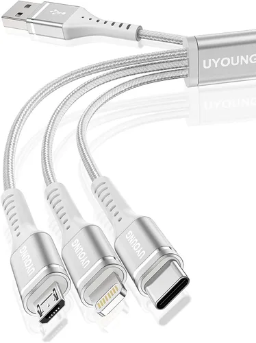 Miniatura 17 de Cable de carga múltiple corto de 1 pie, paquete de 2 cables de carga 3 en 1, cables universales trenzados para teléfono con conectores