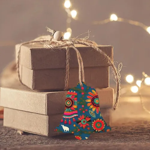 Miniatura 5 de 6 adornos de madera de Navidad para niños y adultos, decoración colgante de árboles de Navidad, 4 estilos, arte popular mexicano, estampado bohemio